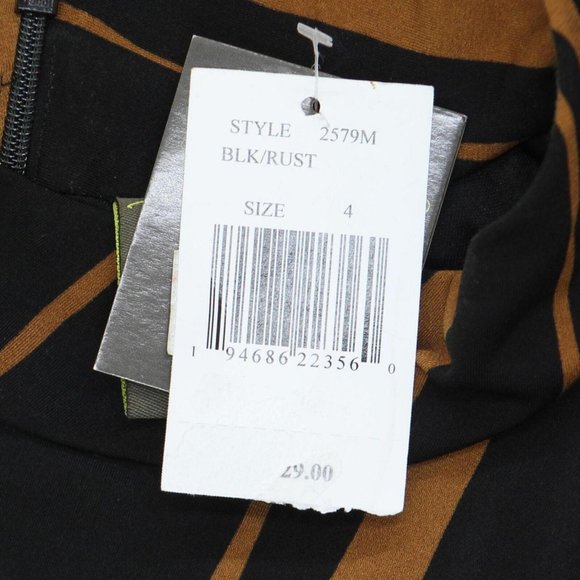 NWT Taylor Asymmetrical Striped Dress 2579M 2 Black Rust - Picture 4 of 6